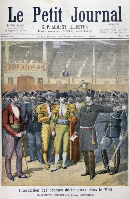 Framed Print : Prohibition of bullfighting in the south of France, 1895. Artist: Henri Meyer Framed Print : Prohibition of bullfighting in the south of France, 1895. Artist: Henri Meyer