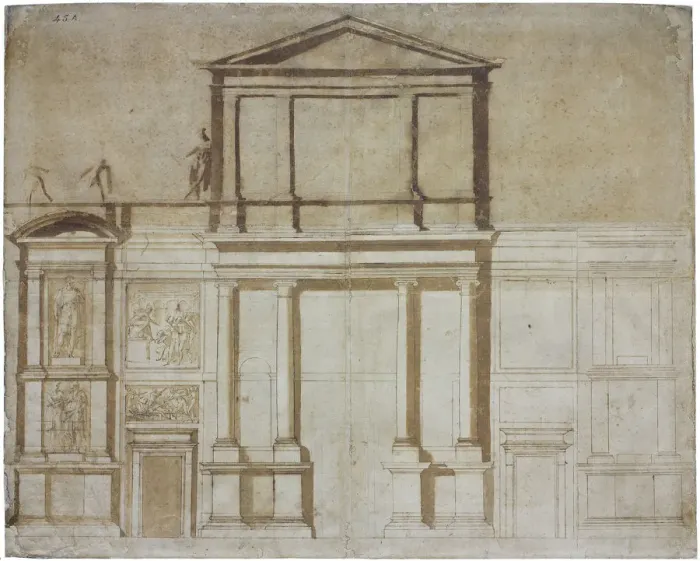 Framed Print : Project for the Facade of San Lorenzo in Florence, 1516. Artist: Buonarroti, Michelangelo (1475-1564) Framed Print : Project for the Facade of San Lorenzo in Florence, 1516. Artist: Buonarroti, Michelangelo (1475-1564)
