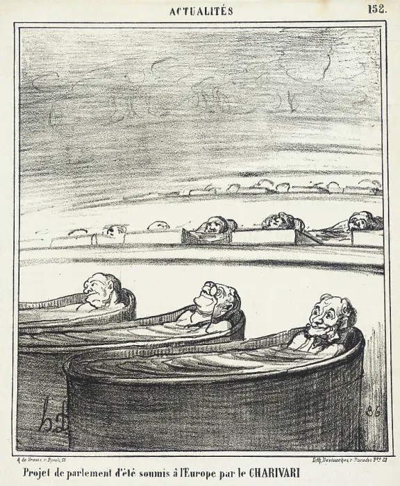 Framed Print : Project de Parlement d'été soumis à l'Europe par le CHARIVARI... 1868. Creator: Honore Daumier Framed Print : Project de Parlement d'été soumis à l'Europe par le CHARIVARI... 1868. Creator: Honore Daumier