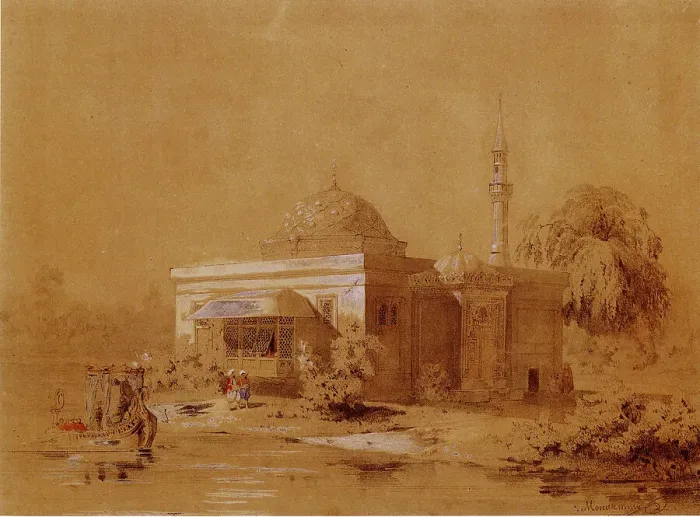 Framed Print : Project of the Turkish Bath pavilion in Catherine Park of Tsarskoye Selo, c. 1850. Artist: Monighetti, Ippolit Antonovich (1819-1878) Framed Print : Project of the Turkish Bath pavilion in Catherine Park of Tsarskoye Selo, c. 1850. Artist: Monighetti, Ippolit Antonovich (1819-1878)