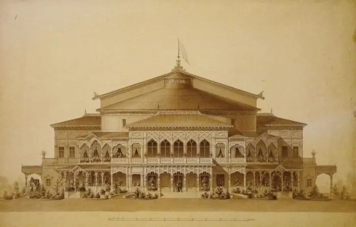 Framed Print : Project of the wooden summer theatre in Pavlovsk, Main facade, 1876 Framed Print : Project of the wooden summer theatre in Pavlovsk, Main facade, 1876
