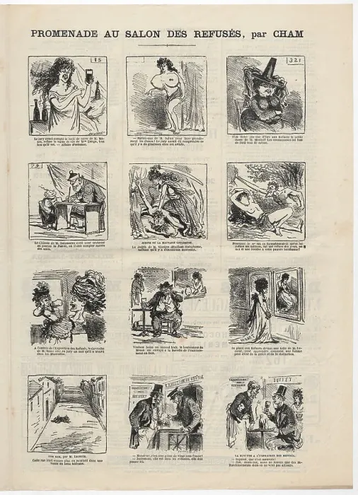 Framed Print : Promenade au Salon des Refusés. Le Charivari, 08-06-1873, 1873. Creator: Cham (Amédée Charles de Noé) (1819-1879) Framed Print : Promenade au Salon des Refusés. Le Charivari, 08-06-1873, 1873. Creator: Cham (Amédée Charles de Noé) (1819-1879)