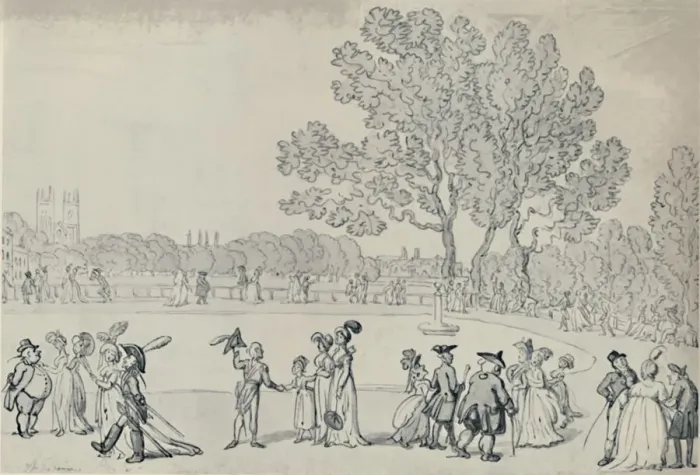 Framed Print : Promenade in the Green Park, 1808, (1920). Artist: Thomas Rowlandson Framed Print : Promenade in the Green Park, 1808, (1920). Artist: Thomas Rowlandson