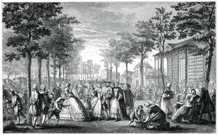 Framed Print : The Promenade, Paris, (1885). Artist: Augustin de Saint-Aubin Framed Print : The Promenade, Paris, (1885). Artist: Augustin de Saint-Aubin