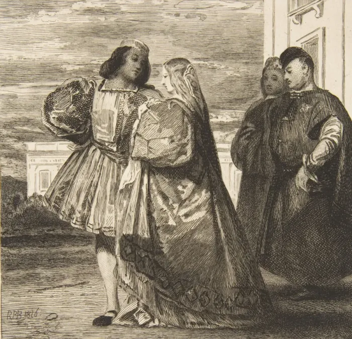 Framed Print : Promenade venitienne (Venetian Promenade), 1863. Creator: Felix Bracquemond Framed Print : Promenade venitienne (Venetian Promenade), 1863. Creator: Felix Bracquemond
