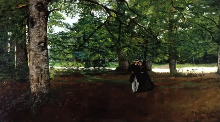 Framed Print : Promenade in the Woods, 1861. Creator: Charles Emile Auguste Carolus-Duran Framed Print : Promenade in the Woods, 1861. Creator: Charles Emile Auguste Carolus-Duran