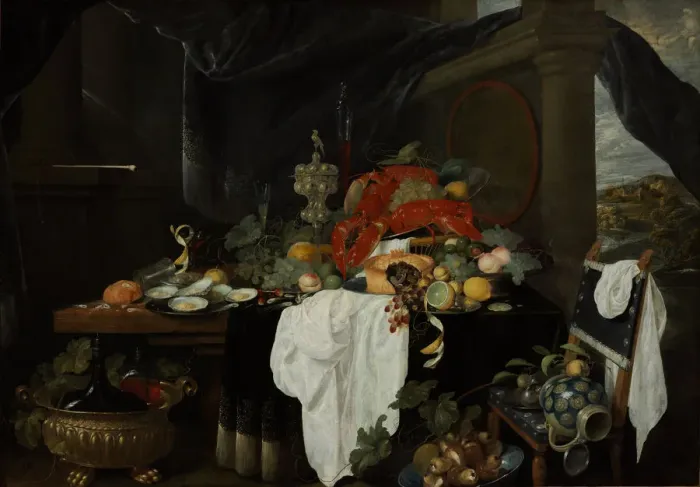 Framed Print : Pronk Still Life with Fruit, Oyters, and Lobsters, c. 1640. Artist: Benedetti, Andries (active Mid of 17th cen. ) Framed Print : Pronk Still Life with Fruit, Oyters, and Lobsters, c. 1640. Artist: Benedetti, Andries (active Mid of 17th cen. )