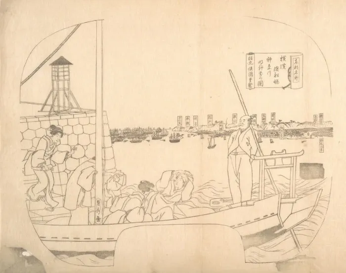 Framed Print : Proof Line-Block Print for Fan, 19th century. Creator: Sadahide Utagawa Framed Print : Proof Line-Block Print for Fan, 19th century. Creator: Sadahide Utagawa