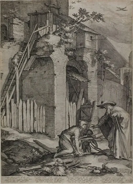 Framed Print : The Prophet Elie Arriving at the House of Sareptas Widow, 1604. Creator: Jan Saenredam Framed Print : The Prophet Elie Arriving at the House of Sareptas Widow, 1604. Creator: Jan Saenredam