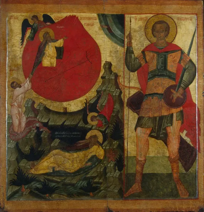 Framed Print : The Prophet Elijah and the Fiery Chariot. Saint Demetrius of Thessaloniki, Mid of 16th century. Artist: Russian icon Framed Print : The Prophet Elijah and the Fiery Chariot. Saint Demetrius of Thessaloniki, Mid of 16th century. Artist: Russian icon