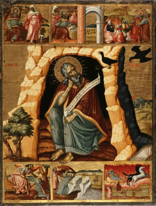 Framed Print : The Prophet Elijah in the Wilderness with Scenes from His Life, um 1700. Creator: Anonymous Framed Print : The Prophet Elijah in the Wilderness with Scenes from His Life, um 1700. Creator: Anonymous