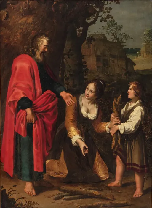 Framed Print : The Prophet Elisha and the Shunamite Woman, 1602-1658. Creator: Adriaen van Nieulandt