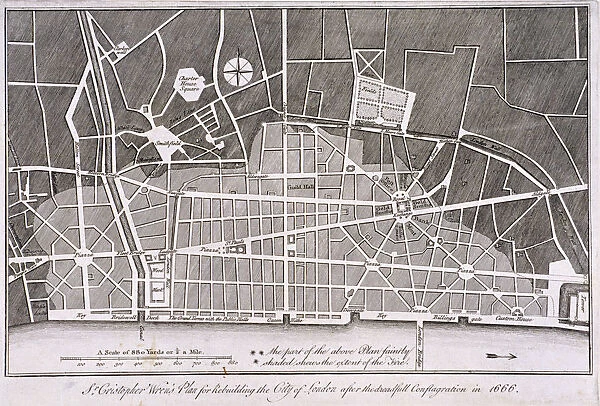 Proposed plan for the rebuilding of the City of London after the Great Fire in 1666
