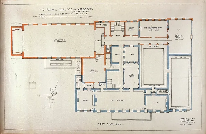 Framed Print : Proposed rebuilding of the Royal College of Surgeons of England: plan of first floor, 1944. Creators: Unknown, Alner W Hall Framed Print : Proposed rebuilding of the Royal College of Surgeons of England: plan of first floor, 1944. Creators: Unknown, Alner W Hall