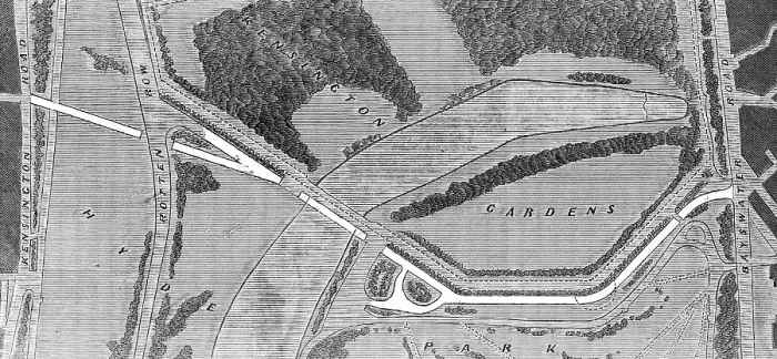 Framed Print : The proposed road through Hyde Park to the International Exhibition, 1862. Creator: Unknown