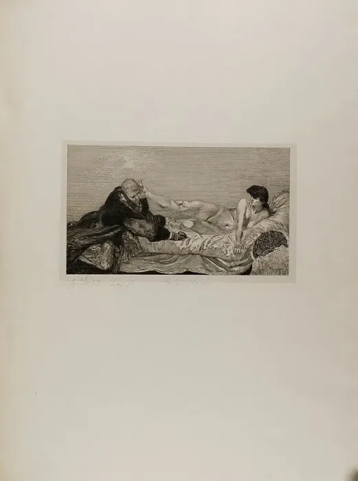 Framed Print : The Proposition, plate six from A Life, 1884. Creator: Max Klinger Framed Print : The Proposition, plate six from A Life, 1884. Creator: Max Klinger