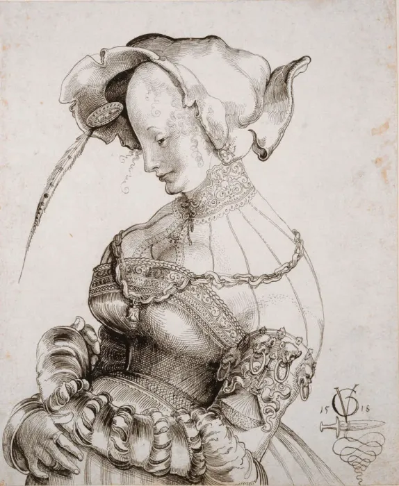 Framed Print : Prostitute in Half Figure, 1518. Creator: Graf, Urs (c. 1485-1527 / 28) Framed Print : Prostitute in Half Figure, 1518. Creator: Graf, Urs (c. 1485-1527 / 28)
