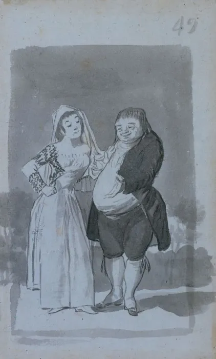 Framed Print : Prostitute Soliciting a Fat, Ugly Man (recto), 1796-97. Creator: Francisco de Goya (Spanish Framed Print : Prostitute Soliciting a Fat, Ugly Man (recto), 1796-97. Creator: Francisco de Goya (Spanish