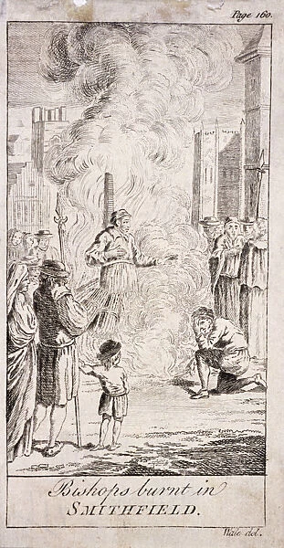 Protestant bishops being burnt at Smithfield, during the reign of Mary I, 16th century, (c1760)
