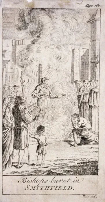 Framed Print : Protestant bishops being burnt at Smithfield, during the reign of Mary I, 16th century, (c1760) Framed Print : Protestant bishops being burnt at Smithfield, during the reign of Mary I, 16th century, (c1760)