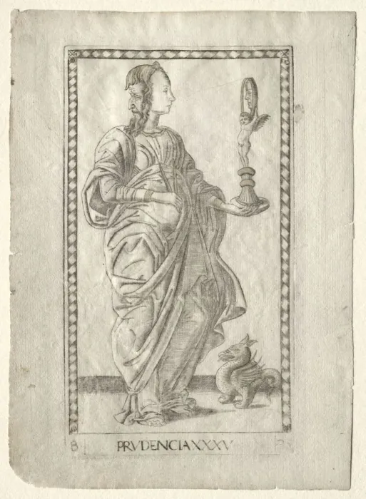 Framed Print : Prudence (from the Tarocchi, series B: Cosmic Principles & Virtues, #35), before 1467 Framed Print : Prudence (from the Tarocchi, series B: Cosmic Principles & Virtues, #35), before 1467