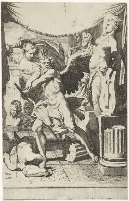 Framed Print : Prudence prevents time from destroying ancient art, 1670s Framed Print : Prudence prevents time from destroying ancient art, 1670s