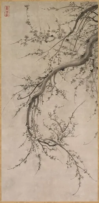 Framed Print : Prunus, 17th century. Creator: Kano Ein? (Japanese, 1631-1697), attributed to Framed Print : Prunus, 17th century. Creator: Kano Ein? (Japanese, 1631-1697), attributed to