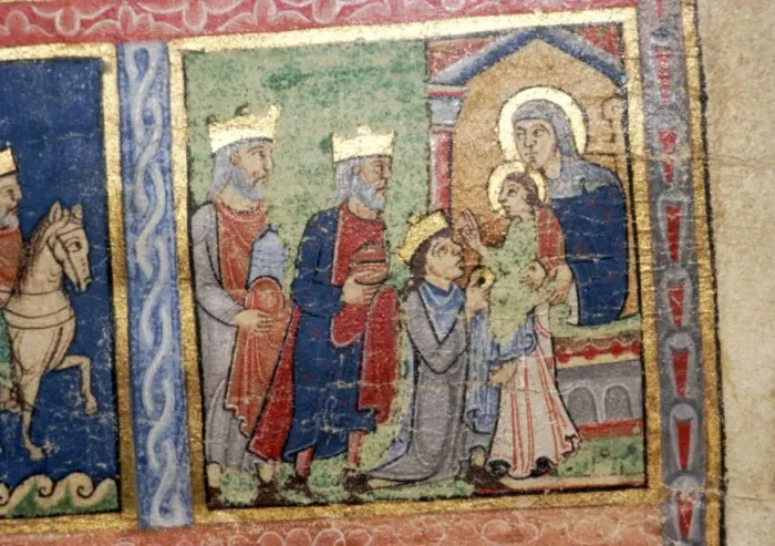 Framed Print : Detail from a Psalter, Adoration of the Magi, c1140 Framed Print : Detail from a Psalter, Adoration of the Magi, c1140