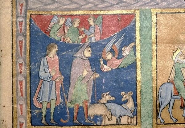 Detail of a Psalter, Annunciation to the Shepherds, c1140