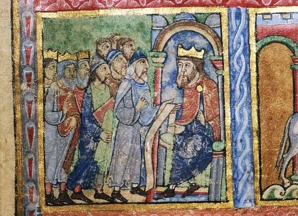 Detail from a Psalter, The Jews before Herod, c1140