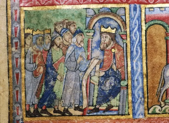 Framed Print : Detail from a Psalter, The Jews before Herod, c1140 Framed Print : Detail from a Psalter, The Jews before Herod, c1140