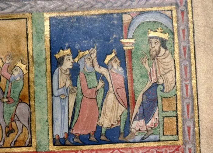 Framed Print : Detail from a Psalter the Magi and Herod, c1140 Framed Print : Detail from a Psalter the Magi and Herod, c1140