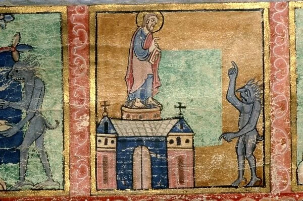 Detail from a Psalter, Temptation of Christ (second) probably illuminated at Canterbury, c1140