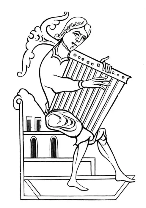 Framed Print : A psaltery player, 9th century, (1870) Framed Print : A psaltery player, 9th century, (1870)
