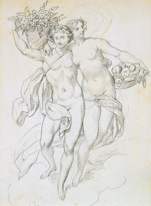 Framed Print : Psyche and Cupid, c1820-1857. Artist: Achille Deveria Framed Print : Psyche and Cupid, c1820-1857. Artist: Achille Deveria