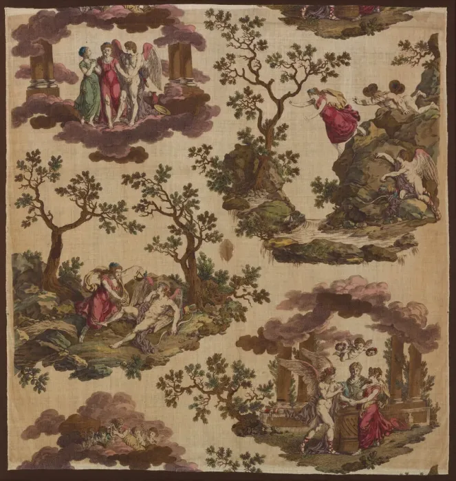 Framed Print : Psyche et L Armour (The Story of Cupid and Psyche) (Furnishing Fabric), Nantes, c. 1790 Framed Print : Psyche et L Armour (The Story of Cupid and Psyche) (Furnishing Fabric), Nantes, c. 1790