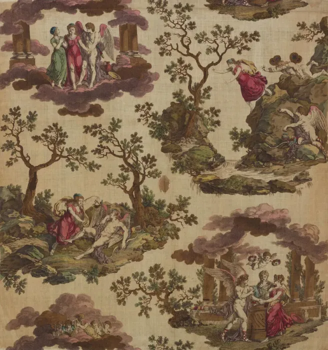 Framed Print : Psyche et L Armour (The Story of Cupid and Psyche) (Furnishing Fabric), Nantes, c. 1790. Creator: Gorgerat Freres et Cie Framed Print : Psyche et L Armour (The Story of Cupid and Psyche) (Furnishing Fabric), Nantes, c. 1790. Creator: Gorgerat Freres et Cie