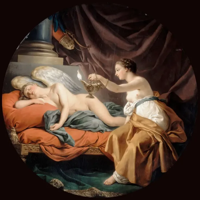 Framed Print : Psyche Surprising Sleeping Cupid. Artist: Lagrenee, Louis-Jean-Francois (1725-1805) Framed Print : Psyche Surprising Sleeping Cupid. Artist: Lagrenee, Louis-Jean-Francois (1725-1805)