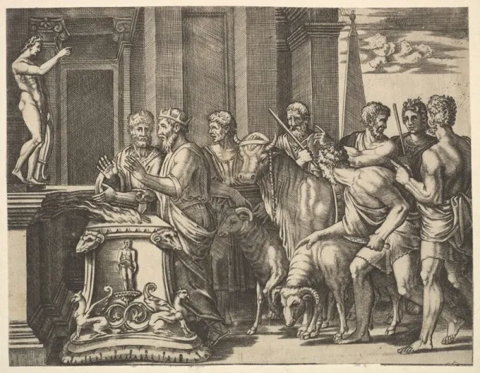 Framed Print : Psyches father consulting the oracle, from The Fable of Psyche, 1530-60 Framed Print : Psyches father consulting the oracle, from The Fable of Psyche, 1530-60