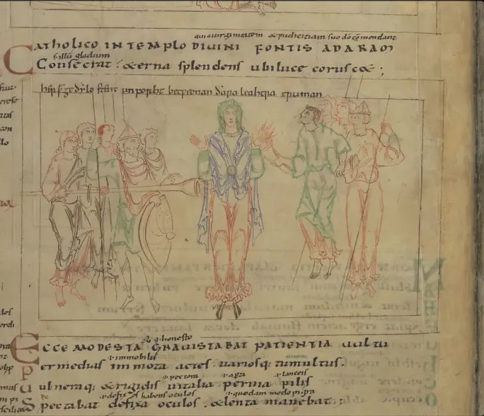 Framed Print : The Psychomachia by Prudentius, 11th century. Artist: Anonymous master Framed Print : The Psychomachia by Prudentius, 11th century. Artist: Anonymous master