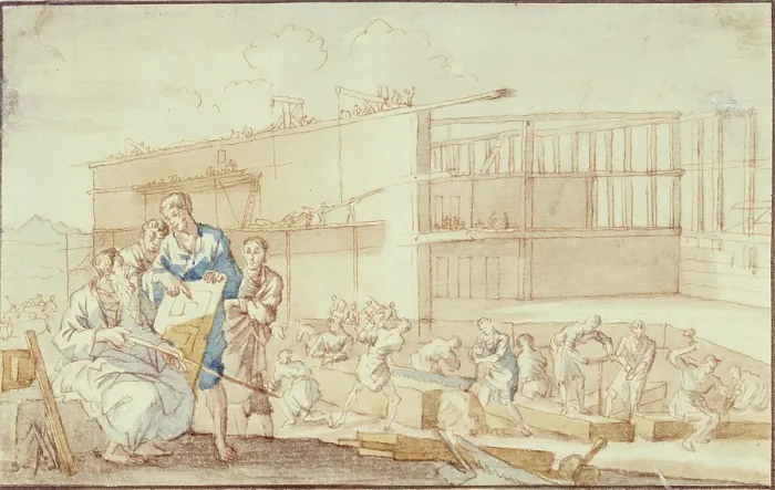 Framed Print : Ptolemy Supervising the Construction of a Building in Alexandria, between 1649 and 1712. Creator: Jan Luyken Framed Print : Ptolemy Supervising the Construction of a Building in Alexandria, between 1649 and 1712. Creator: Jan Luyken