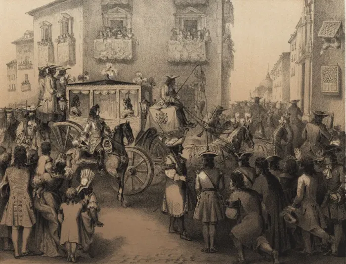 Framed Print : Public entry of Philip V in Madrid, in 1703, engraving 1870 Framed Print : Public entry of Philip V in Madrid, in 1703, engraving 1870