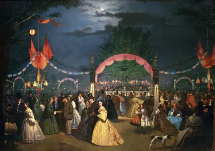 Framed Print : The public garden of Madrid called Paradise at dance night, 1862 Framed Print : The public garden of Madrid called Paradise at dance night, 1862