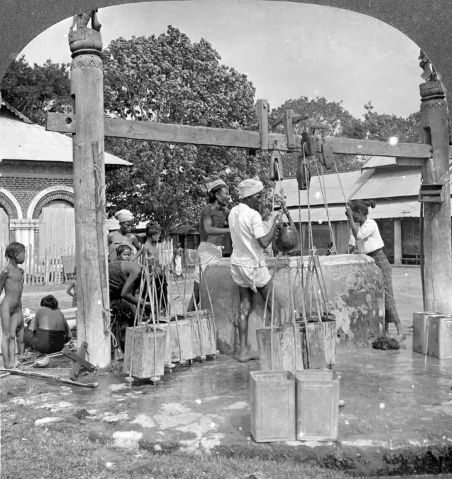 Framed Print : Public water wells, Mandalay, Burma, 1908. Artist: Stereo Travel Co Framed Print : Public water wells, Mandalay, Burma, 1908. Artist: Stereo Travel Co