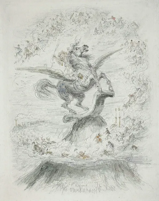 Framed Print : Puck on Pegasus, 1861. Creator: George Cruikshank Framed Print : Puck on Pegasus, 1861. Creator: George Cruikshank