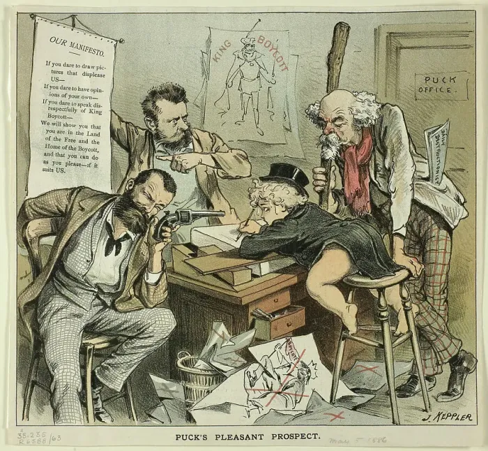 Framed Print : Puck's Pleasant Prospect, from Puck, published May 5, 1886. Creator: Joseph Keppler Framed Print : Puck's Pleasant Prospect, from Puck, published May 5, 1886. Creator: Joseph Keppler