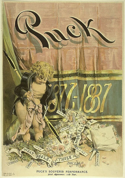 Puck's Souvenir Performance, from Puck, published March 2, 1887. Creator: Charles Jay Taylor