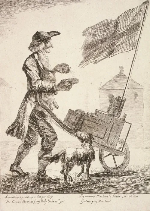 Framed Print : Pudding seller, Cries of London, 1760. Artist: Paul Sandby Framed Print : Pudding seller, Cries of London, 1760. Artist: Paul Sandby