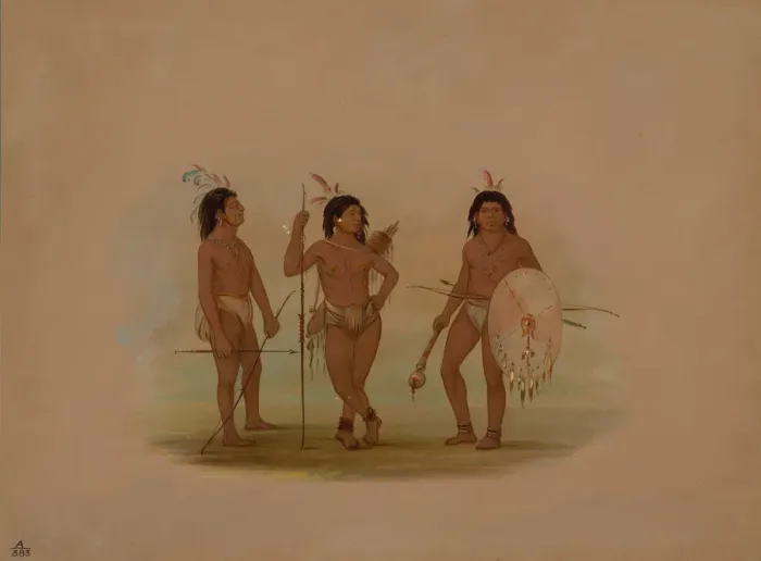 Framed Print : A Puelchee Chief and Two Young Warriors, 1854 / 1869. Creator: George Catlin Framed Print : A Puelchee Chief and Two Young Warriors, 1854 / 1869. Creator: George Catlin