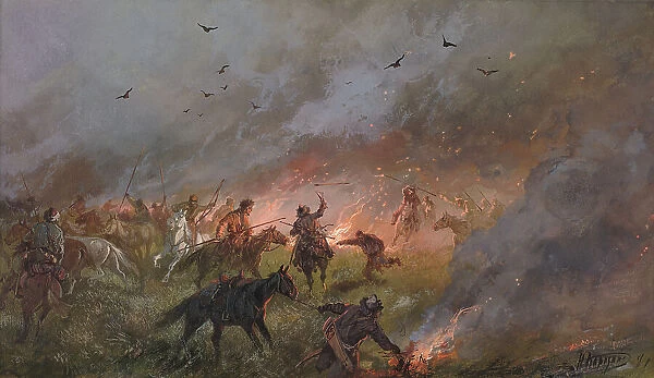Pugachev's Rebellion in Siberia Defeat of the Impostor's Mob near Troitsk, May 21, 1774, 19th cent. Creator: Nikolay Nikolaevich Karazin